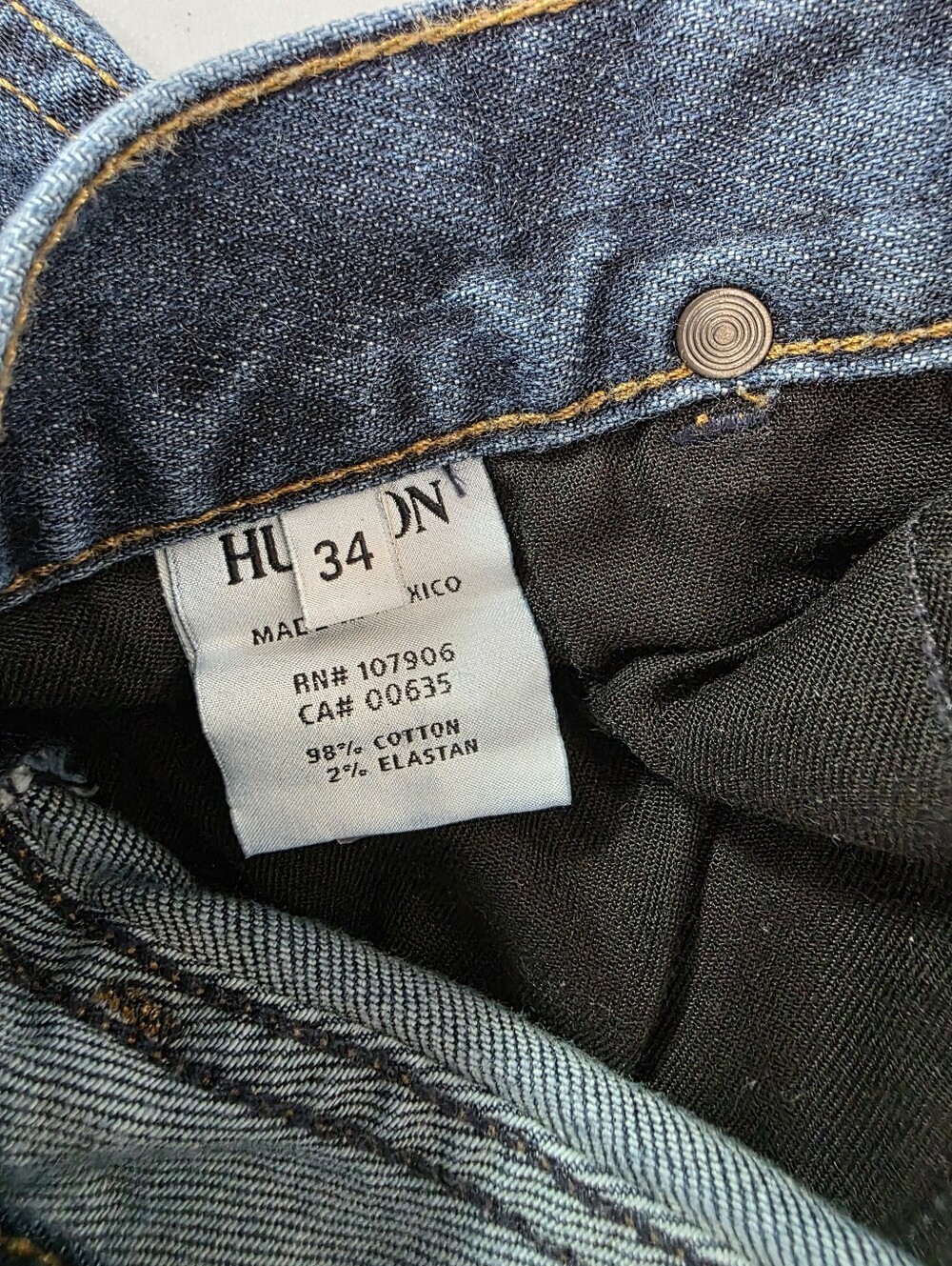 Hudson Blake Slim Straight Selvedge Button Fly Jeans Men 34x31 Dark Wash - Picture 12 of 13